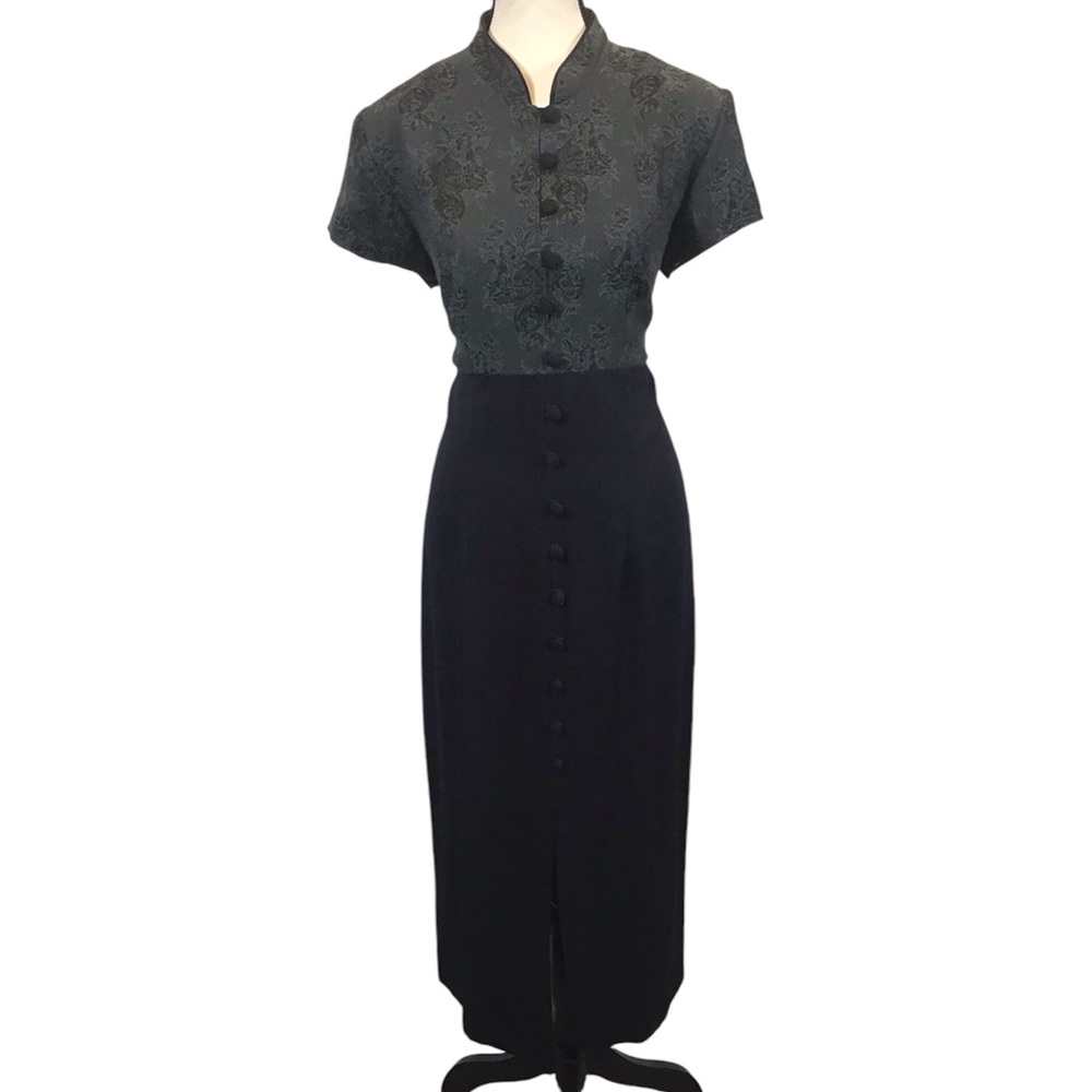 All that Jazz Vintage Womens Maxi Dress Size L Floral Shoulder Pads Button Goth - Picture 16 of 16